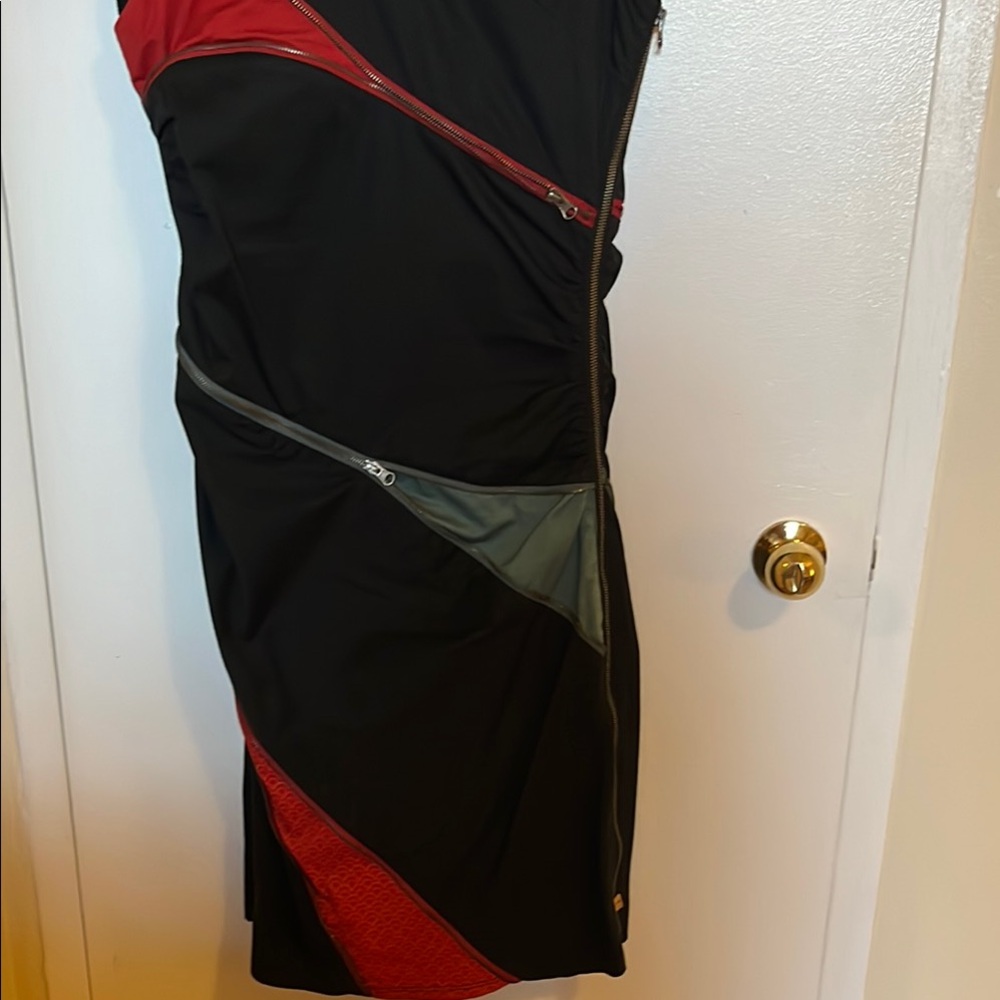 Stylish Black and Red Dress with Zipper Accents